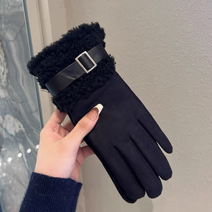 Women's Winter Gloves with Velvet and Thickeneding for Outdoor Cycling and Driving, Suede Velvet for Cold Protection, Touch Screen and Windproof Plush