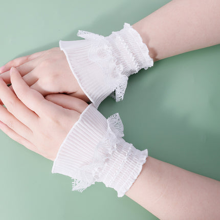 Women's Versatile Lace Short Sleeve Mesh Trim Decorative Clothing Bell Sleeves with Extended Inner Decorative Cuffs