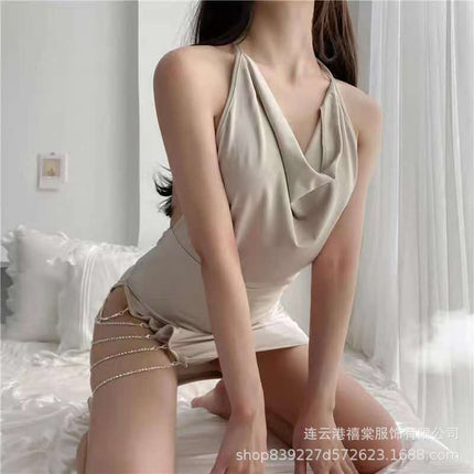 Tao Xitang*Strap Passion*Sexy Lingerie with Backless Design, Tempting Women's Waist Slit Chain Sexy Chain Nightdress 1087