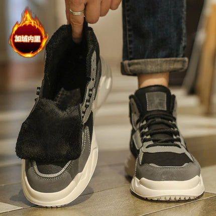 Winter Men's Shoes 2025 New Trendy Versatile Student Casual Sports Sneakers with Fleece High-Top Work Shoes Cotton Shoes