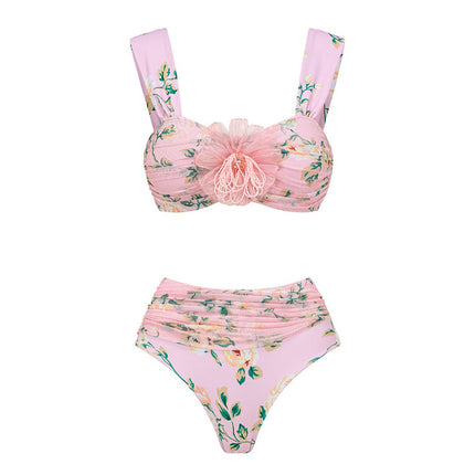 2024 Cross Border Swimsuit New 3D Crystal Flower Decoration Floral Sweet Pink Beach Holiday suit 25088