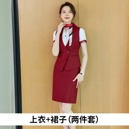 Stewardess uniform professional shirt Women's Spring temperament suit high-end hotel front desk reception work clothes beauty salon work clothes