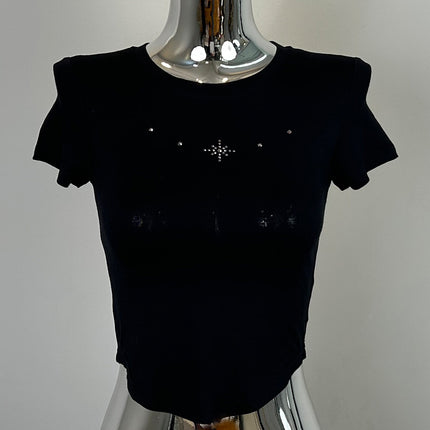 South Korea Dongdaemun new sweet and spicy figure ~ pure feminine hot drilling exposed waist short sleeve T-shirt top