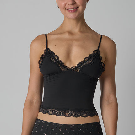 Lace Top Sk's Ultra-Elastic, Lightweight, Sleeveless Vest Without Chest Pads, Sexy Lace Trim, Adjustable Deep V Straps