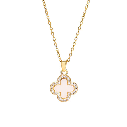 Light Luxury Double-sided Oil Drop Four-leaf Clover Necklace Women's Golden High-grade Micro-set Zircon Flower Pendant Clavicle Chain Accessories