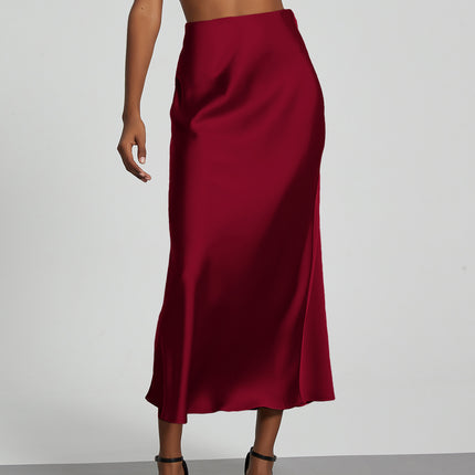 In-Stock Cross-Border Women's Clothing Wholesale European and American Style Elegant Satin Midi Skirt Slimming and Flowy
