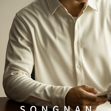 Songnan Double-Sided Brushed Thickeneded Warm Long-Sleeved White Shirt Men's Slim Autumn and Winter Work Clothing Versatile Casual Lining