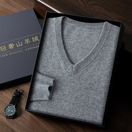 V-Neck Cashmere Knitwear Autumn and Winter New Men's Long-Sleeved Business Casual Bottoming Knitwear Cashmere Knitwear Drop Shipping