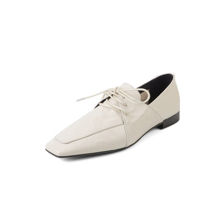 Ready Stock and Shipped in Seconds! Retro Square Toe Lace-Up Loafers, One-Leg Bow Ballet Shoes, Low-Heeled Small Leather Shoes for Women