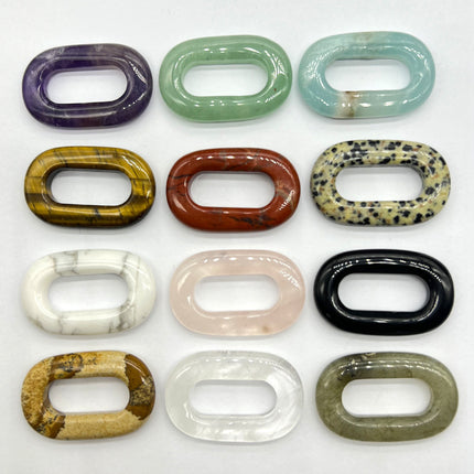 Natural Crystal Amethyst Rose Quartz O-Ring Pendant Tiger Eye Aventurine Jade Large Hole Oval Circle DIY Pendant Accessories
