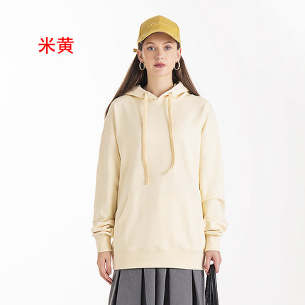 Trendy Heavyweight Pure Cotton Terry 430g Solid Color Crew Neck Hooded Sweatshirt Men's Trendy American Style Hoodie with Print