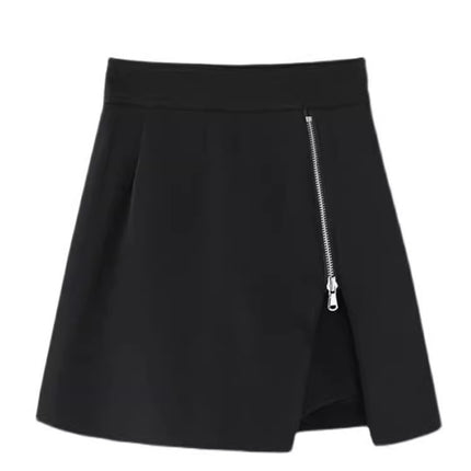 Women's High-Waisted Slimming A-Line Skirt Pants 2024 Spring New Korean Style with Zipper Irregular Hot Pants