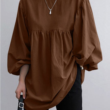 Autumn 2022 New Large Size Women's Cotton and Linen Round Neck Long Sleeve Top Fashion Casual Solid Color Cotton and Linen Shirt for Women