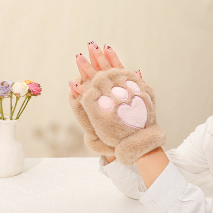 Cute Cat Claw Plush Gloves for Women in Autumn and Winter K-Style Ins Students Versatile Half-Finger Touch Screen Thickeneded Warm Split Fingers