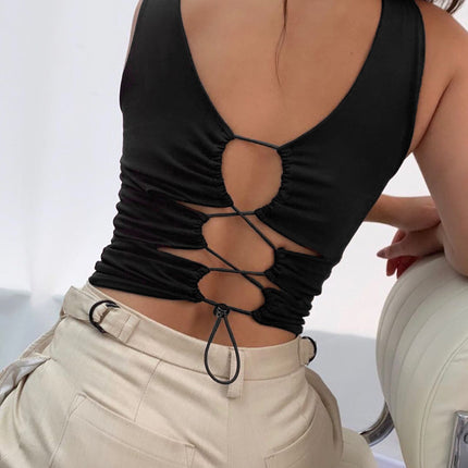 K21Tp181 Export Women's Spring and Summer New Fashion Sleeveless Strap Slim Navel-Baring Sports and Leisure European and American Tops