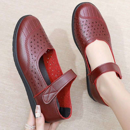 Mom's Shoes Women's Soft-Soled Non-Slip Summer Sandals Hollow Breathable Middle-Aged and Elderly Single Shoes Flat-Soled Hole-In-The-Wall Women's Shoes for the Elderly