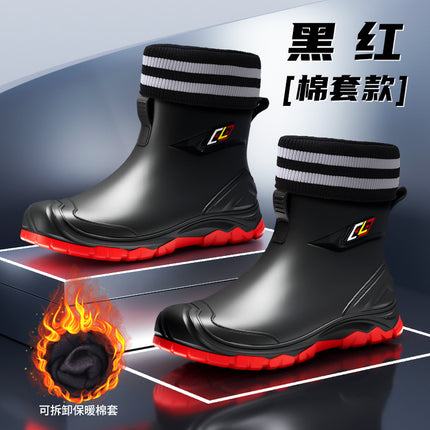 Fashion men's rain shoes short tube new water shoes overshoes rain boots non-slip waterproof kitchen car wash fishing shoes cross-border batch
