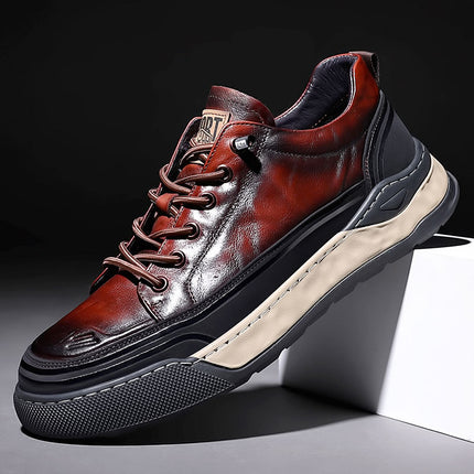 Men's Board Shoes Casual Leather Shoes Men's Summer Hollow Breathable Leather Sandals Real Cowhide sneaker Youth Shoes Black