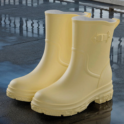 2025 Pvc Outdoor Car Wash Cleaning Rain Boots for Women, Mid-Calf Waterproof Shoes, Low Heel, Wear-Resistant, Non-Slip, Rainproof