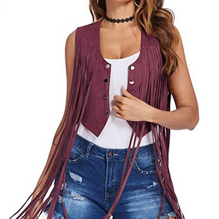 2025 Women's European and American Style New Suede Tassel Vest Jacket Popular Sleeveless Mid-Length Vest Outer Wear