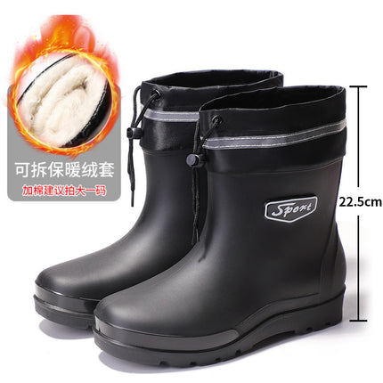 Medium and short tube men's bunted mouth rain shoes night with reflective strip rubber shoes waterproof shoes elastic band waterproof mouth gray water shoes