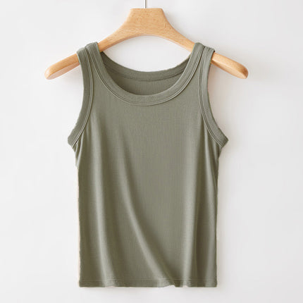 Casual Versatile Camisole for Women with Wide Shoulder Straps, French-Style Sleeveless Top, White Wide Strap Ribbed Tank Top with Beautiful Back Design