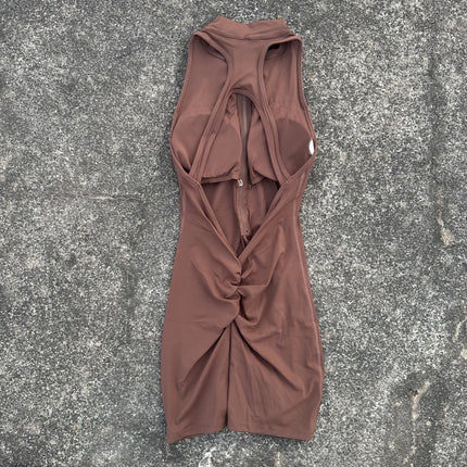 Solid Color Women's Fitness Jumpsuit Shorts with Pleated Back Waist, Hollow-Out, Beautiful Back, Naked Feeling, Soft, Tight-Fitting Zipper Jumpsuit