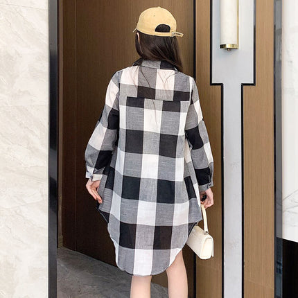 Plaid Shirt Women's Spring and Summer Wear Thin Sun Protection Clothing Cardigan Top Cotton Linen Coat Mid-length Long Sleeve Plaid Shirt