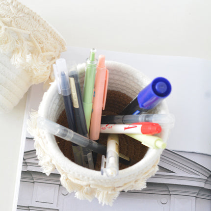Ins Style Woven Cosmetic Brush Bucket Pen Containers Storage Basket Handmade Cotton Rope Household Desktop Sundries Finishing Storage Basket