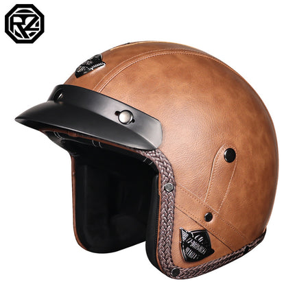 3C Certification Retro Prince Cruise Motorcycle 3/4 Helmet Half Helmet Scoop Helmet Leather Helmet Safety Four Seasons