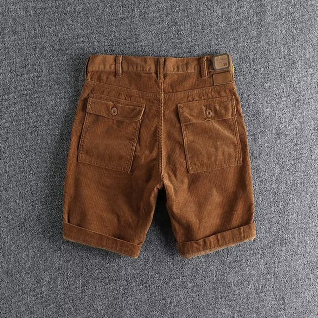 Japanese Retro Distressed Washed Work Shorts Men's Summer American Retro Casual Versatile Corduroy Straight Shorts