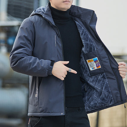 Jacket Outdoor Winter Jacket Men's Velvet Thickeneded Cotton Coat Windproof Warm Waterproof Cold-Proof Clothing Large Size Mountaineering Clothing