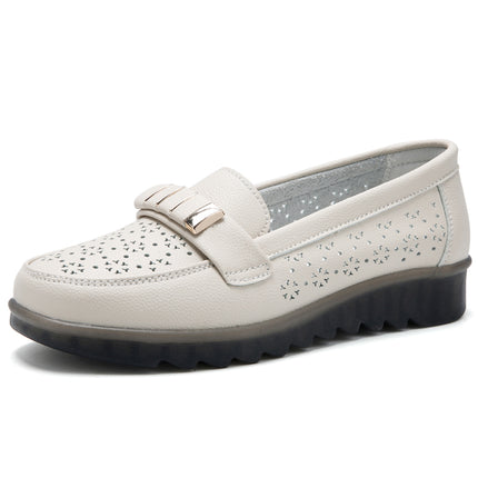 Mom's Shoes 2025 Summer Middle-Aged Leather Shoes Flat Shoes Cloth Shoes Women's Middle-Aged and Elderly Sandals