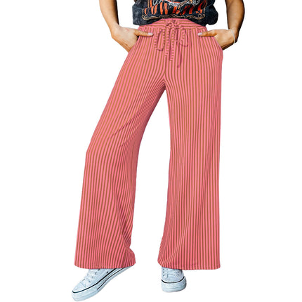Vintage Striped Wide-Leg Pants for Women, High-Waisted Loose Brushed Trousers, New European and American Cross-Border Women's Fashion