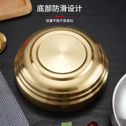 Stainless Steel Cold Noodle Bowl Korean-style Thickened Double-layer Bowl Golden Roodle Bowl Rice Mixing Soup Bowl Snail Powder Bowl Salad Bowl
