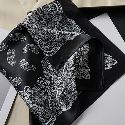 100% Silk Scarf Spring New Black Silkworm Silk 53cm Small Square Scarf Advanced Sense White Scarf
