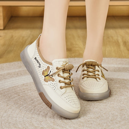 Women's Shoes New Style 2025 White Shoes Casual Hollow Soft Sole Sports Leather Shoes Mesh Shoes Summer Thin Breathable Shoes