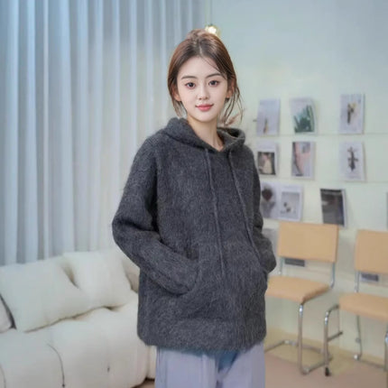 High-Proportion Suli Alpaca Wool Autumn and Winter Outerwear Hooded Sweatshirt Warm Coat Sweater Top Alpaca Wool Coat