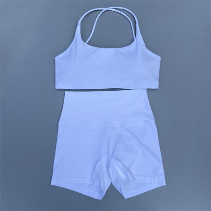 Shorts Set Women's Soft Naked Tight Yoga Shorts Back Hollow Out Back Cross Underwear Yoga Set