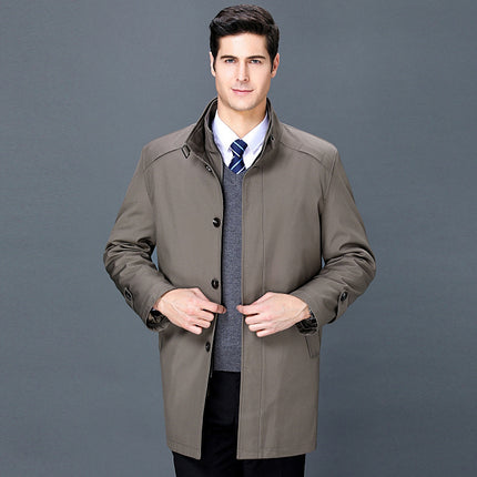 2021 Autumn and Winter New Style Middle-Aged Men's Windbreaker Business Casual Mid-Length Removable Liner Cotton Windbreaker Jacket for Men
