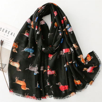 European and American exports to France for autumn and winter cotton and linen hand scarf cartoon fashion dog animal scarf warm shawl ladies