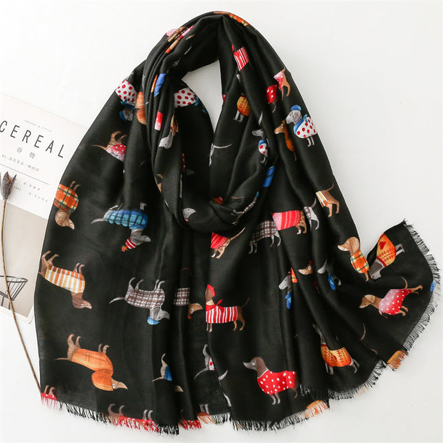 European and American exports to France for autumn and winter cotton and linen hand scarf cartoon fashion dog animal scarf warm shawl ladies