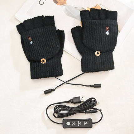 Warm Boom USB Heating Gloves Open Finger Plush Hand Warmer Two-sided Heating Electric Warm Gloves Removable and Washable Charging Treasure
