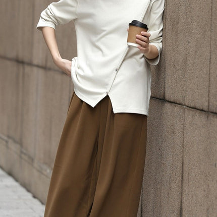 Light oxygen sense sweater 2025 spring temperament round neck oblique split fake placket design long sleeve sweater women