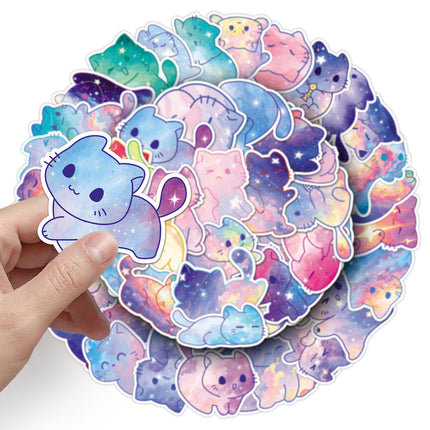 50 Original Watercolor Starry Sky Cat Stickers Hand-Painted Without Infringement Cute Ins Style Cat Notebook Stickers