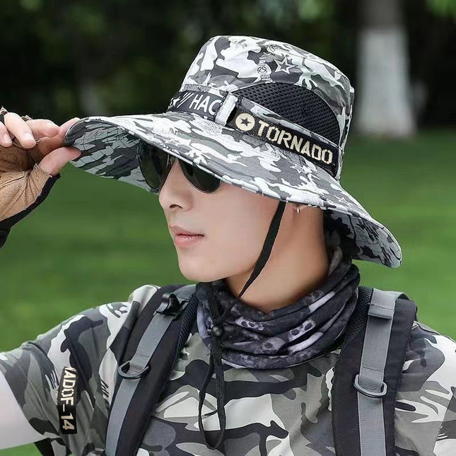 Outdoor Hiking Hat Men's New Summer Breathable Mesh Sun Protection Hat Outdoor Sunshade Camouflage Foldable Fisherman Hat