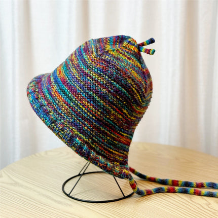 Thickened winter women's plush fisherman hat color matching black and white striped plush knitted wool basin hat warm hat