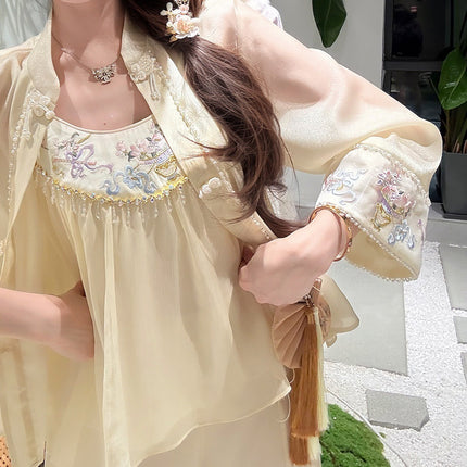 GA Ying Porcelain Cloud Yarn Sweet 2025 Spring/Summer Beautiful New Chinese Girl suit Small Embroidery Three-Piece Set