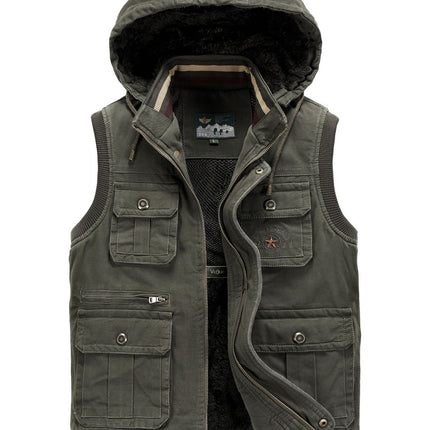 9858 New Men's Fleece Plus Size Loose Hat Vest Autumn New Outdoor Multi-Pocket Tooling Horse Clip