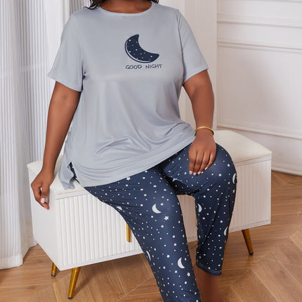 Cross-border plus size pajamas for women summer new loose and comfortable printed short sleeve pants pajamas suit foreign trade wholesale